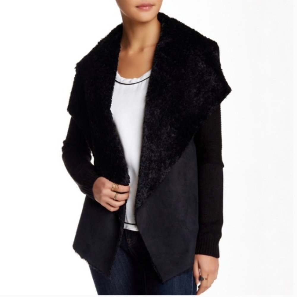 ROMEO&JULIET Black Faux Shear Lining Cardi Small
